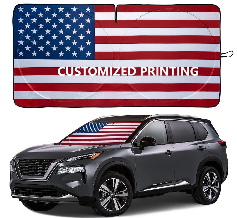 Customized printed Windshield Sun Shade, High-Resolution Car Sun Shield with Mirror Cut-Out for Automotive Interior Sun and Heat Protection, Folding Car Sunshade with Storage Bag