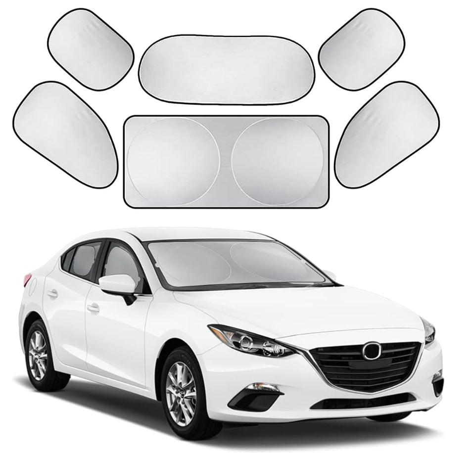 Promotional Car Window Shade, 6Pack Set Auto Sun Shades for Side Window Front and Rear Windshield with Storage Pouch for Car, SUV, Van, Truck, Full Sun Protection, Block UV Rays, Keep car Cool